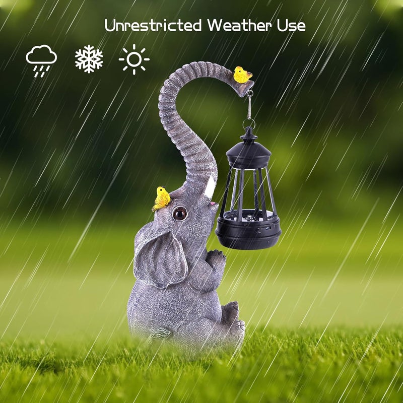 ILLUMINEW Solar Outdoor Garden Decor Elephant Statues Lights, Lucky Elephant Unique Mom Birthday Gifts for Mom, Housewarming Gifts and Yard Decoration, Cute Birds Garden Sculpture Decor - Image 5